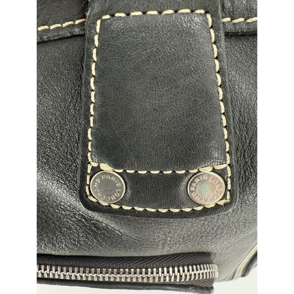 LONG CHAMP Charcoal Gray Leather Shoulder Bag Exterior Pocket 9.75"x13.75x4.25" - Picture 5 of 16